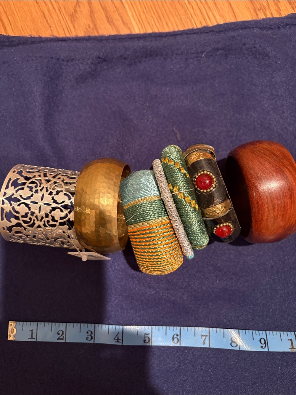 Mixed Material Bangle Bracelet Set - Green, Gold, Wood